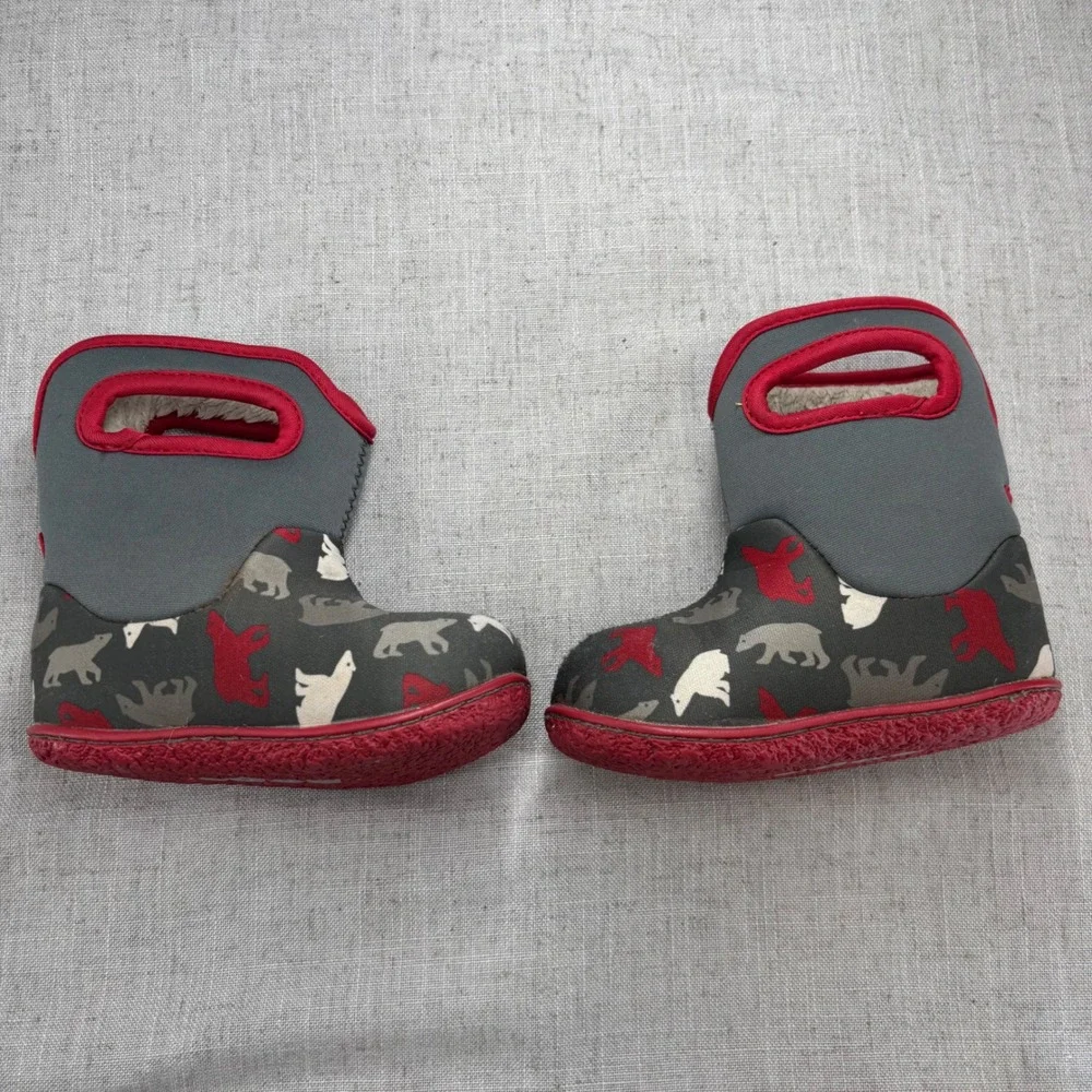 Bogs Baby Bogs Polar Bear Gray Red Waterproof Insulated Winter Boots Kids Size 5